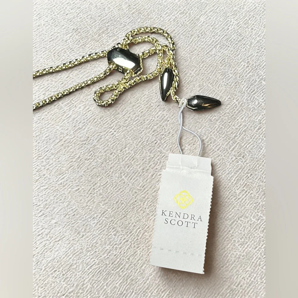 Kendra Scott Long Rose Quartz Statement Pendant Necklace NWT Gold Tone - Picture 5 of 6